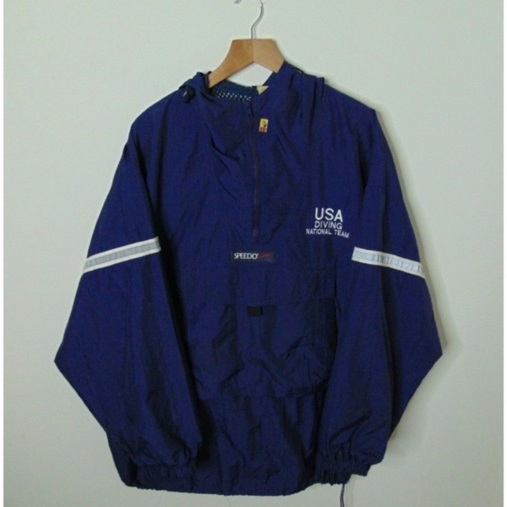 VTG 90s Speedo L Windbreaker Jacket Blue Pullover - Picture 1 of 6
